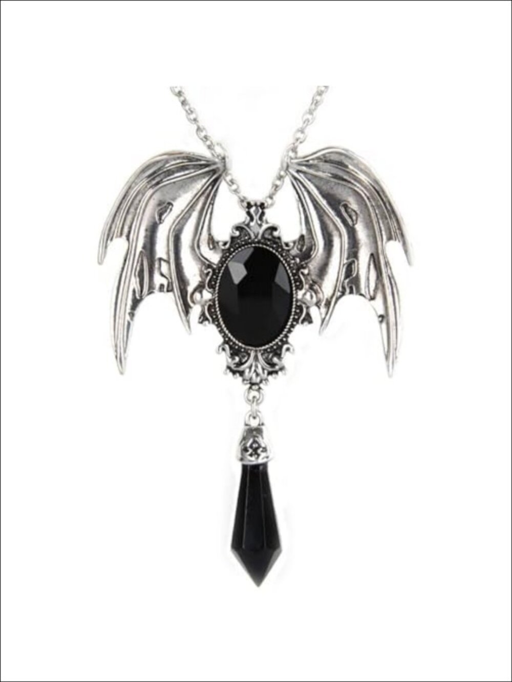 Gothic Bat Pendant Necklace Metal Victorian Crystal Punk Witch Halloween